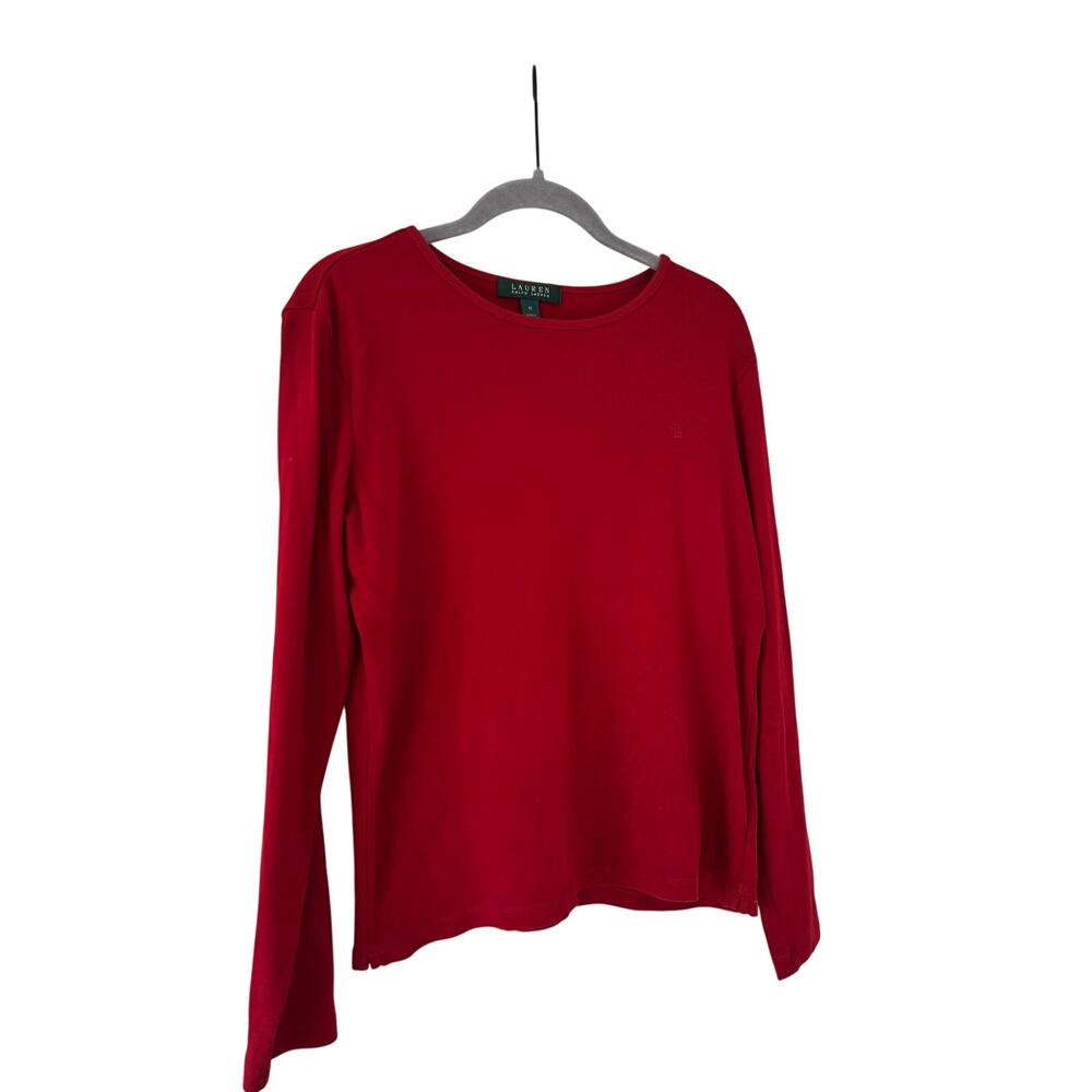 Lauren Ralph Lauren Red Long Sleeve Cotton Knit Top Womens Medium M Classic - Picture 4 of 9